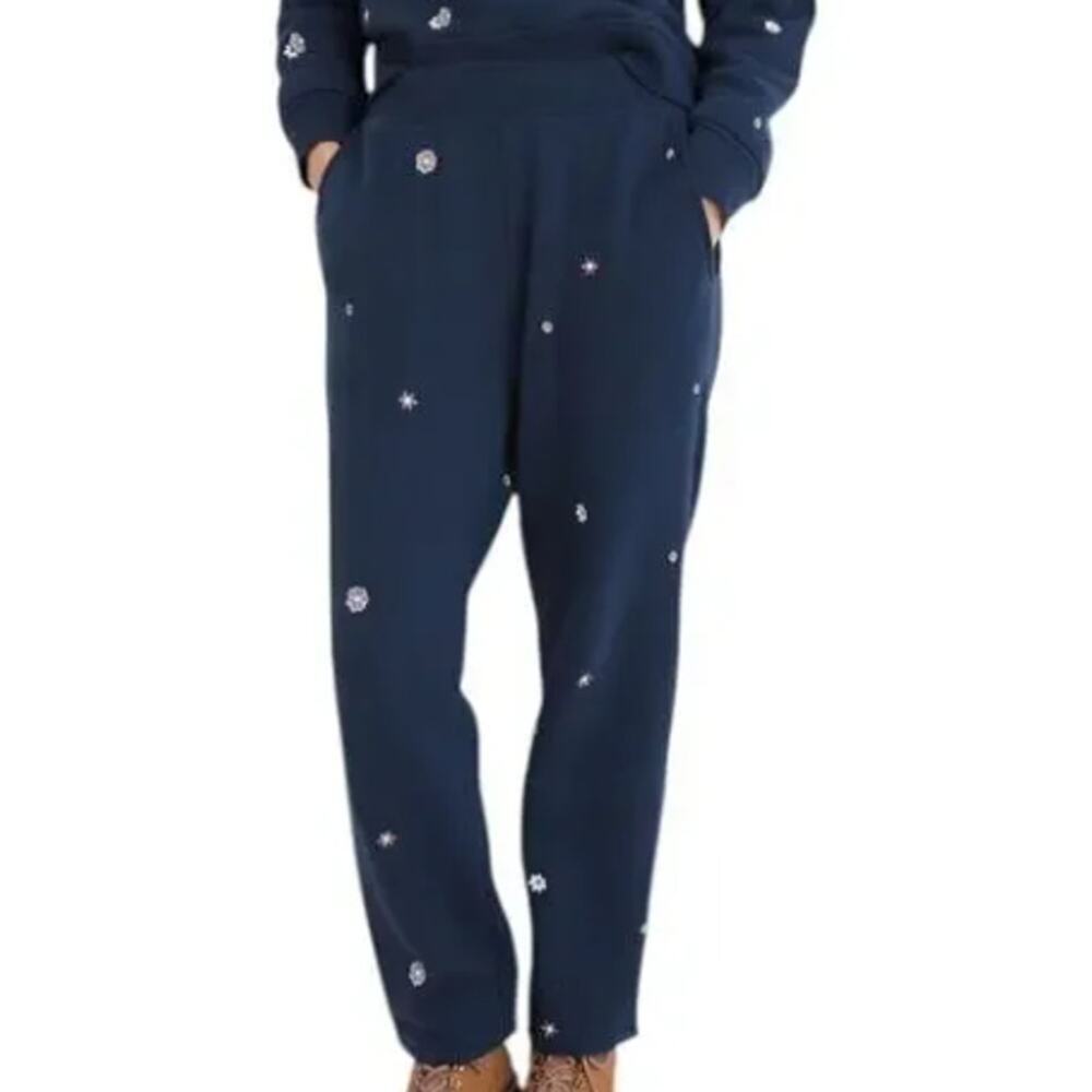 Madewell MWL Embroidered Sweatpants Womens Size XS Floral Navy Blue Lounge